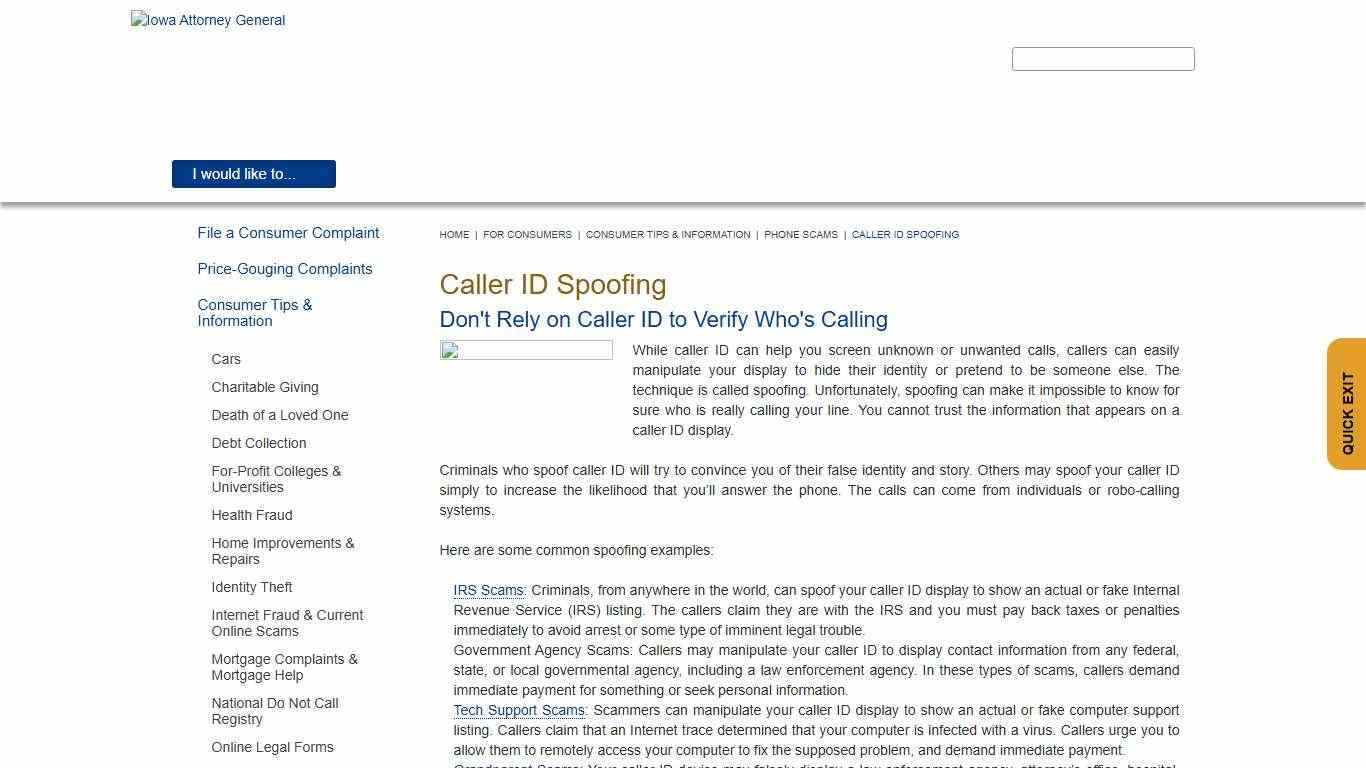 Caller ID Spoofing | Iowa Attorney General
